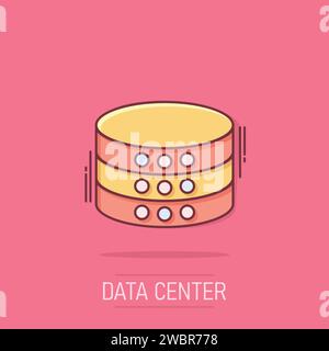 Data center icon in comic style. Server vector cartoon illustration on ...