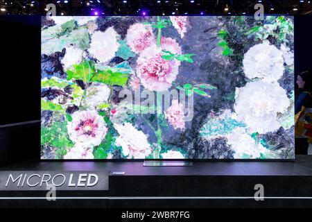 Las Vegas, USA. 11th Jan, 2024. Micro LED TVs by Samsung are being demonstrated during CES 2024 - Day 3 at the Las Vegas Convention Center in Las Vegas, NV on January 11, 2024. (Travis P Ball/Sipa USA) Credit: Sipa USA/Alamy Live News Stock Photo
