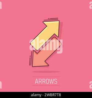 Reverse arrow sign icon in comic style. Refresh vector cartoon illustration on white isolated background. Reload business concept splash effect. Stock Vector