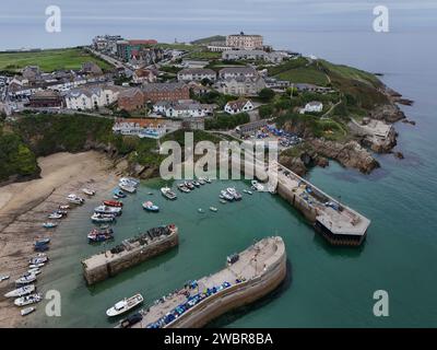 Newquay harbour Cornwall UK drone,aerial Stock Photo