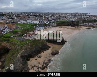 Newquay beach Cornwall UK drone,aerial Stock Photo
