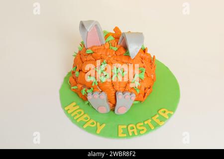 Carrot covered Easter bunny cake, happy Easter concept Stock Photo