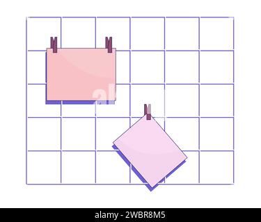 Wall grid panel sticky notes 2D linear cartoon object Stock Vector