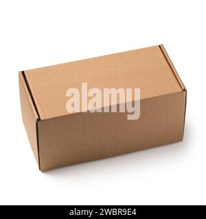 Closed rectangular shaped cardboard box isolated on white background Stock Photo