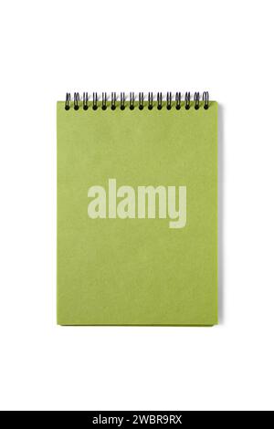 Open spiral bound notepad with craft light sheets, isolated on white background. Top view, copy space for text, template, mockup Stock Photo