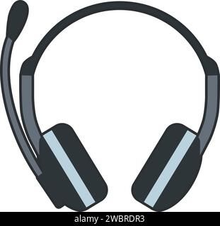 Headphones with Microphone Icon in flat style. Stock Vector