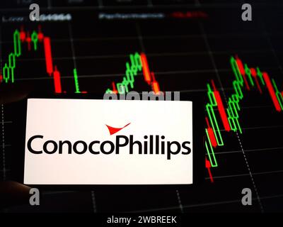 Konskie, Poland - January 04, 2024: ConocoPhillips company logo displayed on mobile phone screen Stock Photo