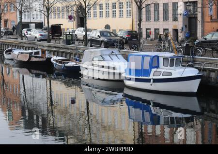 Copenhagen, Denmark /12 January 2024/.Boats in christianshavn canal on amager island in danish capital.    (Photo.Francis Joseph Dean/Dean Pictures) Stock Photo