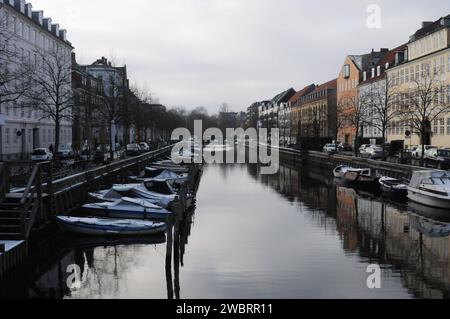 Copenhagen, Denmark /12 January 2024/.Boats in christianshavn canal on amager island in danish capital. Photo.Francis Joseph Dean/Dean Pictures Stock Photo
