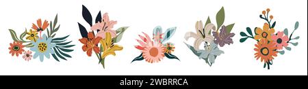 Set of hand drawn floral bouquets, compositions.  Stock Vector