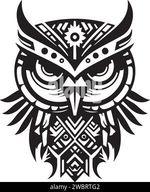 Vector ornamental ancient owl illustration. Abstract historical mythology bird head logo. Good for print or tattoo. Stock Vector