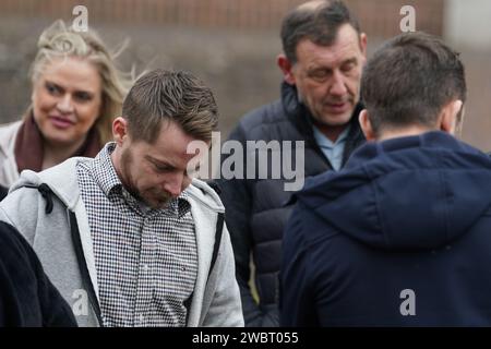 Sam Phillips, the father of Alfie Phillips, leaving Maidstone Crown Court, Kent, after Sian Hedges and her former partner Jack Benham and were jailed for life with a minimum term of 19 and 23 years respectively for the murder of her 18-month-old son Alfie in a caravan in 2020. Alfie suffered 70 injuries to his body in the the whisky and cocaine-fuelled overnight attack by Hedges and Benham in his caravan in Hernhill, Kent. Picture date: Friday January 12, 2024. Stock Photo