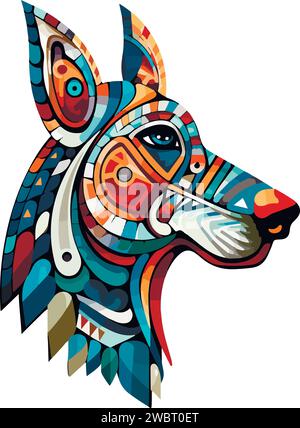 Vector ornamental ancient wolf, dog head illustration. Abstract historical mythology dog or wolf head logo. Good for print or tattoo. Stock Vector