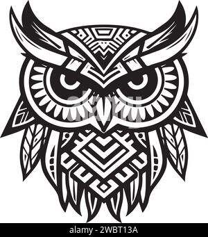 Vector ornamental ancient owl illustration. Abstract historical mythology bird head logo. Good for print or tattoo. Stock Vector