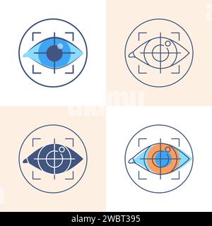 Eye tracking icon set in flat and line style. Virtual reality technology concept. Vector illustration. Stock Vector