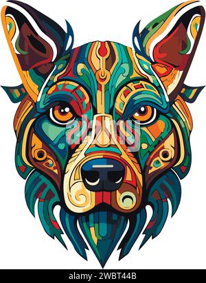 Vector ornamental ancient wolf, dog head illustration. Abstract historical mythology dog or wolf head logo. Good for print or tattoo. Stock Vector