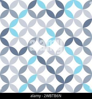 Colorful geometric pattern. Interconnecting circles and ovals abstract retro fashion texture. Seamless pattern. Blue and silver. Stock Vector