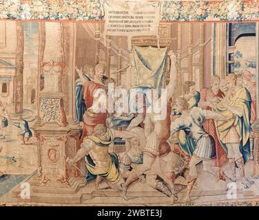 Assassination of Julius Caesar; tapestry in the Galleria degli Arazzi, Vatican museum, Rome, Italy. Stock Photo