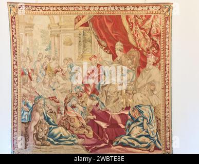 Pope Urban VIII receives the homage of the nations; ; tapestry in the Galleria degli Arazzi, Vatican museum, Rome, Italy. Stock Photo