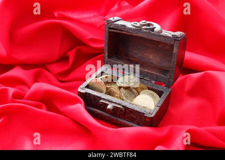 Beautiful chest with golden coins Stock Photo