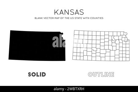 Kansas map. Blank vector map of the Us State with counties. Borders of Kansas for your infographic. Vector illustration. Stock Vector