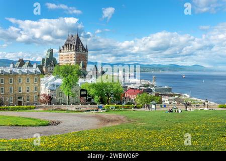 View of Quebec City old town with Chateau Frontenac and St Lawrence river Stock Photo