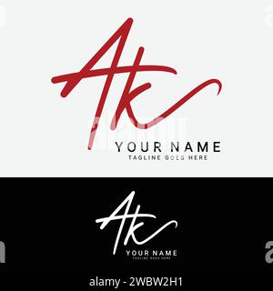 A, K, AK Initial handwriting or handwritten letter logo for identity. Logo with signature, wedding, fashion, floral, botanical and hand drawn in style Stock Vector