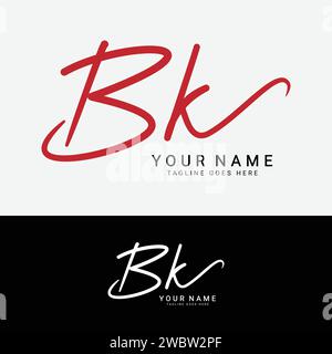 B, K, BK Initial handwriting or handwritten letter logo for identity. Logo with signature, wedding, fashion, floral, botanical and hand drawn in style Stock Vector