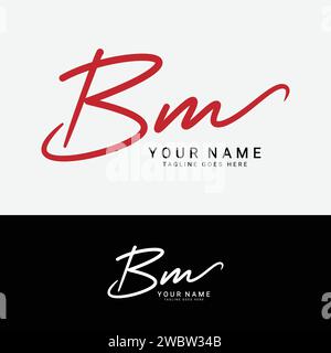 B, M, BM Initial handwriting or handwritten letter logo for identity. Logo with signature, wedding, fashion, floral, botanical and hand drawn in style Stock Vector