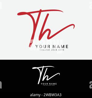T, H, TH Initial handwriting or handwritten letter logo for identity. Logo with signature, wedding, fashion, floral, botanical and hand drawn in style Stock Vector