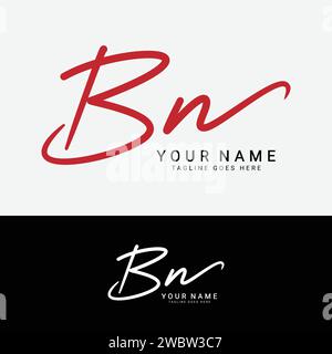 B, N, BN Initial handwriting or handwritten letter logo for identity. Logo with signature, wedding, fashion, floral, botanical and hand drawn in style Stock Vector