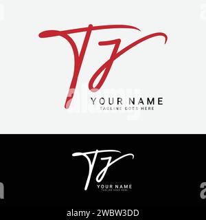 T, J, TJ Initial handwriting or handwritten letter logo for identity. Logo with signature, wedding, fashion, floral, botanical and hand drawn in style Stock Vector