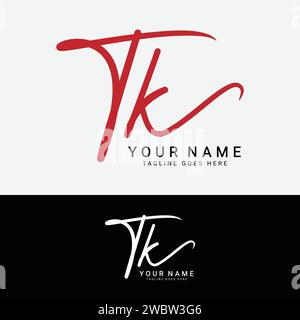 T, K, TK Initial handwriting or handwritten letter logo for identity. Logo with signature, wedding, fashion, floral, botanical and hand drawn in style Stock Vector