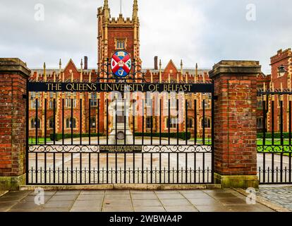 Belfast County Down, Northern Ireland November 18 2023 - Front gates of Queens University of Belfast Stock Photo