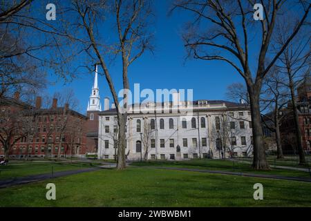 April 23, 2020  Cambridge, Massachusetts, USA. John Harvard statue in front of University Hall in Old Harvard Yard, Harvard University, Cambridge, MA. Stock Photo