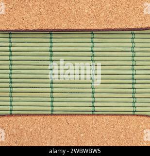 Close-up shot featuring a mix of bamboo, rattan, and cork bark, forming a textured and eco-friendly background. Ideal for design and concept projects Stock Photo