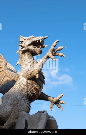 The Taunton dragon a 4 metre wooden scupture by artist matthew crabb Stock Photo