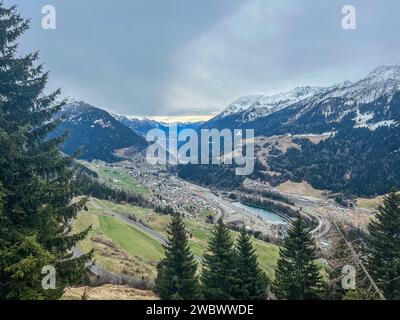 Aerial view of Airolo village in the Swiss Alps, from the Gotthard Pass, Switzerland Stock Photo