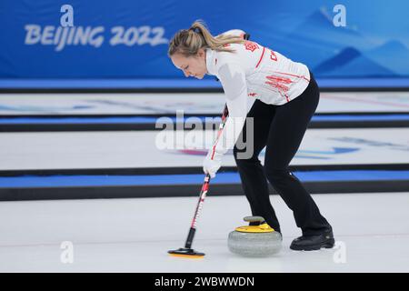FEB 5, 2022 - Beijing, China: Rachel Homan of Team Canada in the Round Robin session 8 of the Curling Mixed Doubles at the Beijing 2022 Winter Olympic Stock Photo