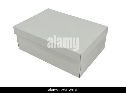 Grey carton made shoe box isolated on white background Stock Photo