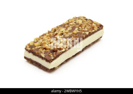 Hazelnuts sprinkled milk cream filled sandwich dessert snack isolated on white background Stock Photo
