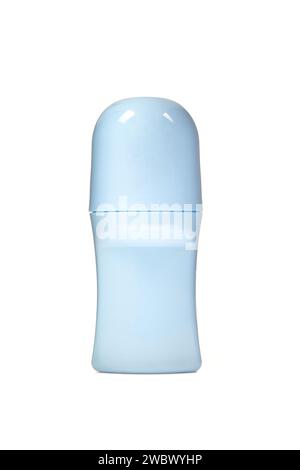 Sky blue roll-on deodorant bottle packaging isolated on white background Stock Photo