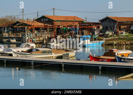 Little port in Gujan-Mestras, bassin d'Arcachon, Gironde department, Nouvelle-Aquitaine region, south-western France Stock Photo