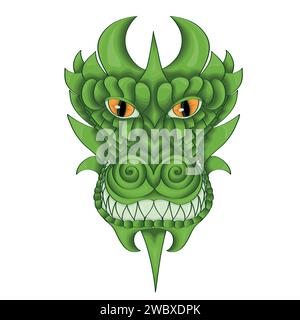 Fantasy green dragon. Symbol of the New Year in the Chinese calendar. Color illustration. Stock Vector