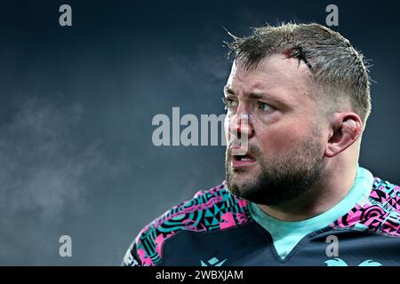 Swansea, UK. 12th January 2024.   Sam Parry of Ospreys during the European Challenge Cup match between Ospreys and Perpignan at the Swansea.com Stadium in Swansea on 12th January 2024.   This image may only be used for Editorial purposes. Editorial use only.  Credit: Ashley Crowden/Alamy Live News Stock Photo
