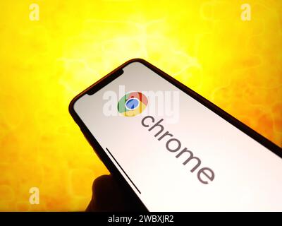 Konskie, Poland - January 12, 2024: Google Chrome logo displayed on mobile phone screen Stock Photo