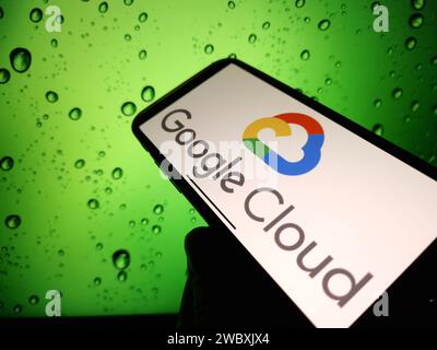 Konskie, Poland - January 12, 2024: Google Cloud logo displayed on mobile phone screen Stock Photo