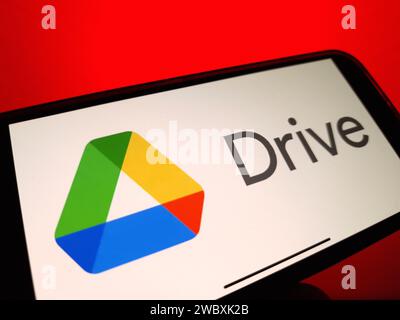Konskie, Poland - January 12, 2024: Google Drive logo displayed on mobile phone screen Stock Photo