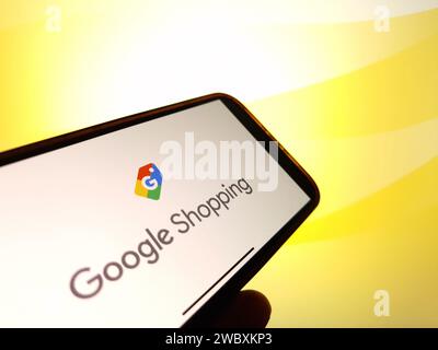 Konskie, Poland - January 12, 2024: Google Shopping logo displayed on mobile phone screen Stock Photo