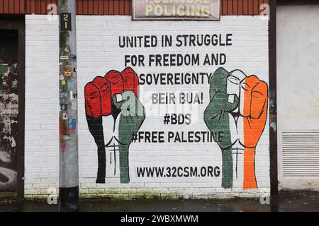 Palestinian support on the Falls Road area, in West Belfast, made famous as a Nationalist and Republican area for the Catholic community during the 30 Stock Photo